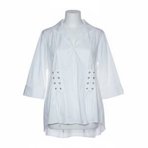 Lafayette 148 White Blouse with 3/4 Sleeves and Lacing Detail – Size 12